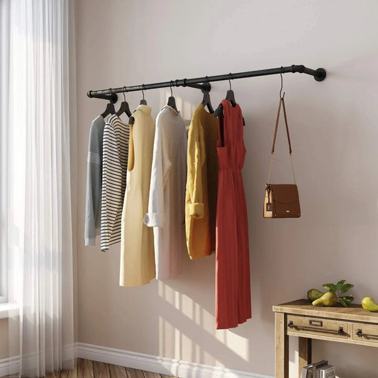 Chic-Industrial Garment Rail and Clothes Rack with 3 Hooks - 70.8"