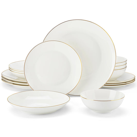 MalaCasa Jera Series White Porcelain Dinner Set (16 or 32 Pieces)